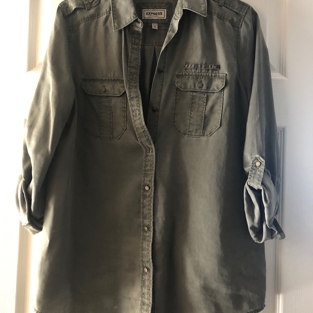 Express Olive/army boyfriend button down shirt